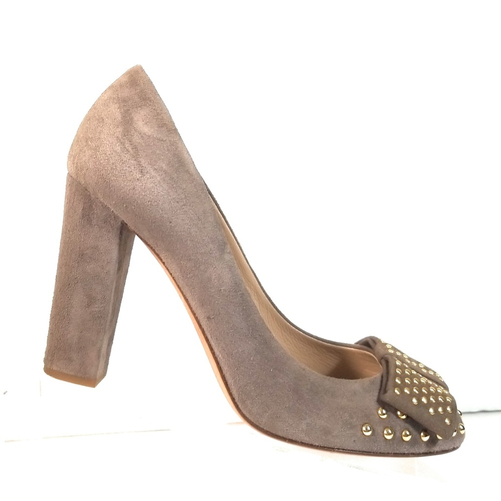 J. Crew Taupe Suede Studded Block Heel Pump